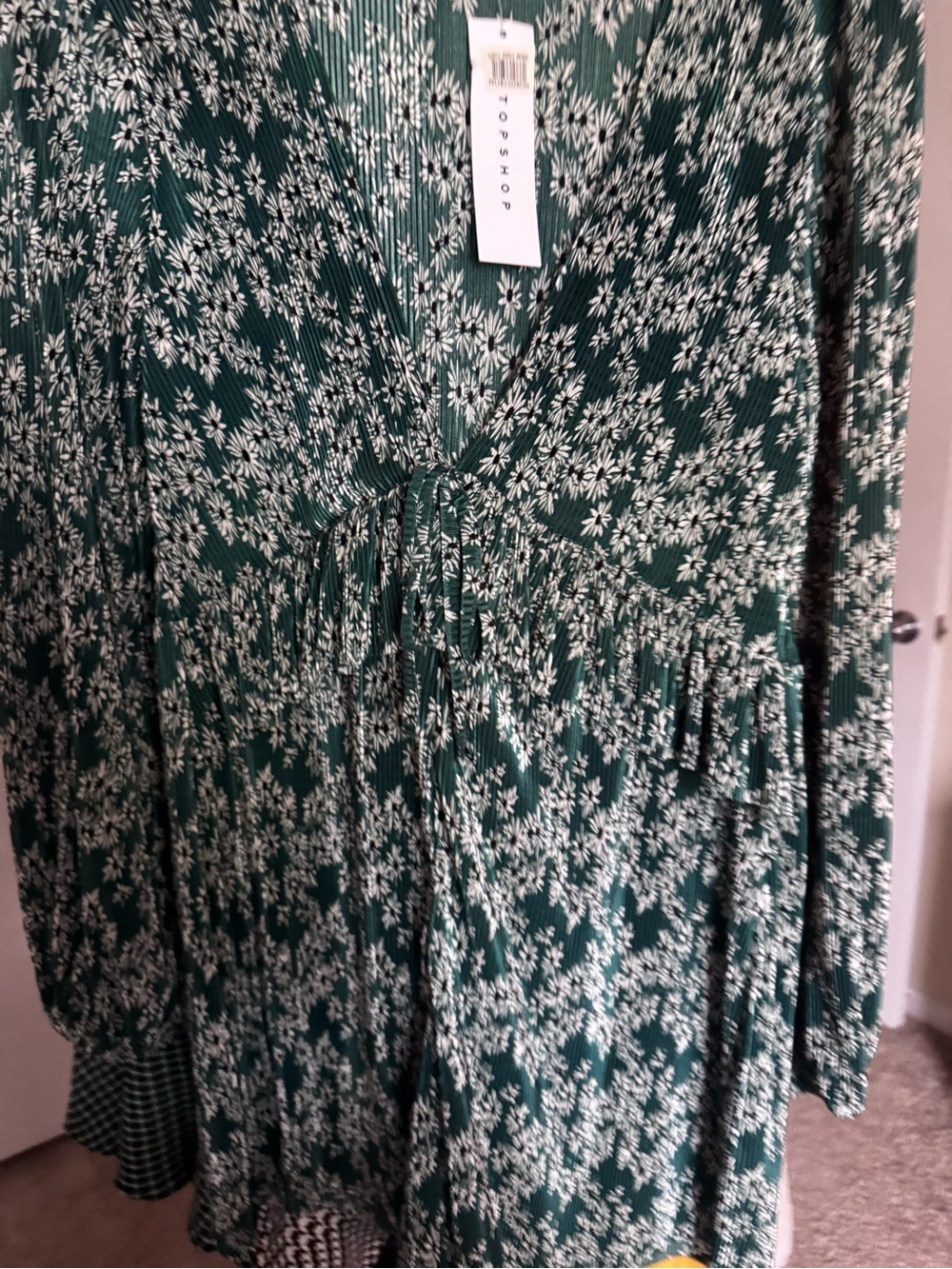 Topshop Emerald Green Floral V-Neck Dress